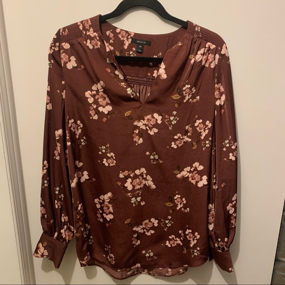 RW&CO - Purple Puffy Sleeve Floral Print Blouse